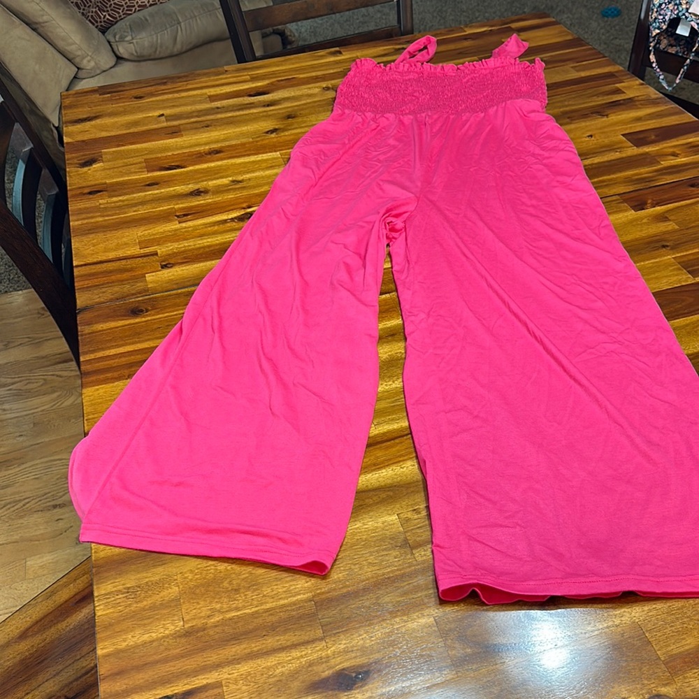 Hot Pink Jumpsuit with pockets-t-shirt material.